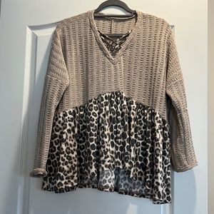 Leopard and tan sweater from a boutique. Very cute. Size medium.